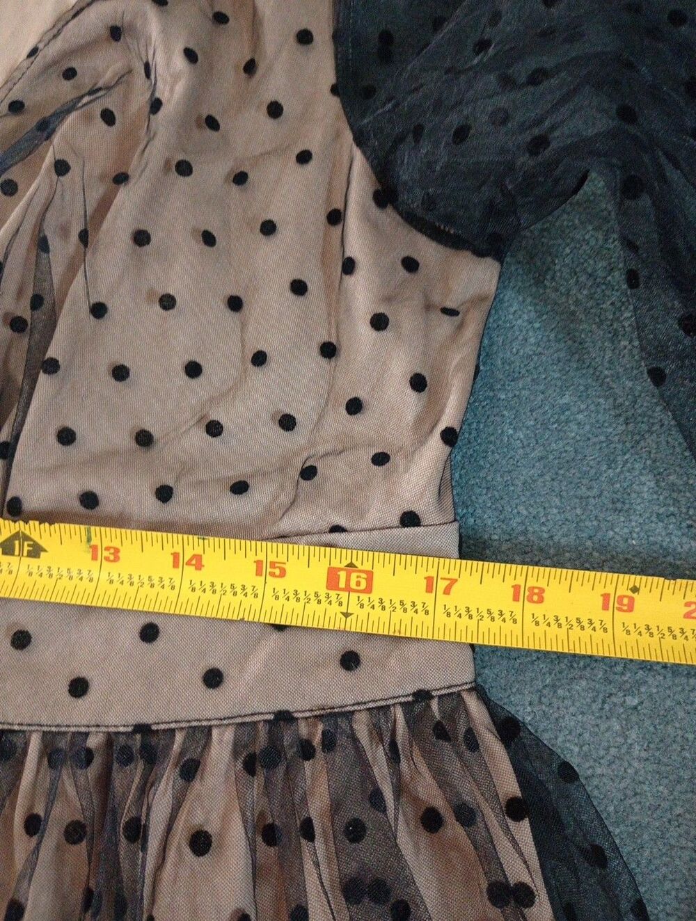 SHEIN CURVE Polka Dot Mesh Overlay Dress Black Tan Long Sleeve Party Event 1XL - Picture 5 of 16
